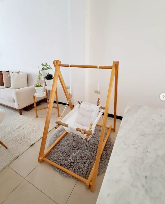 Baby swing 6-36 months; foldable baby swing, wooden baby swing, indoor baby swing with stand (Gray)