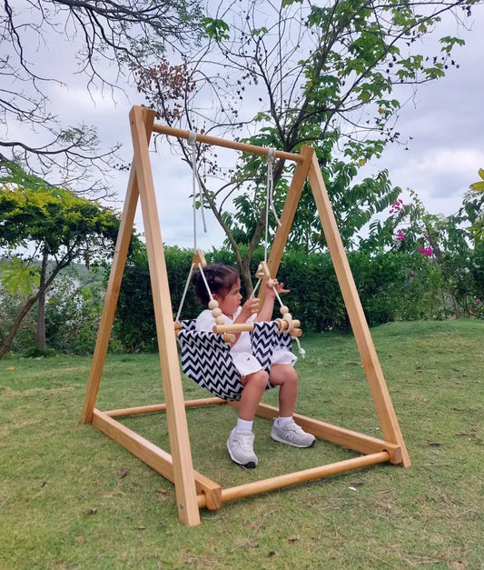 Baby  swing 6-36 months; foldable baby swing, wooden baby swing, indoor baby swing with stand (Gray)